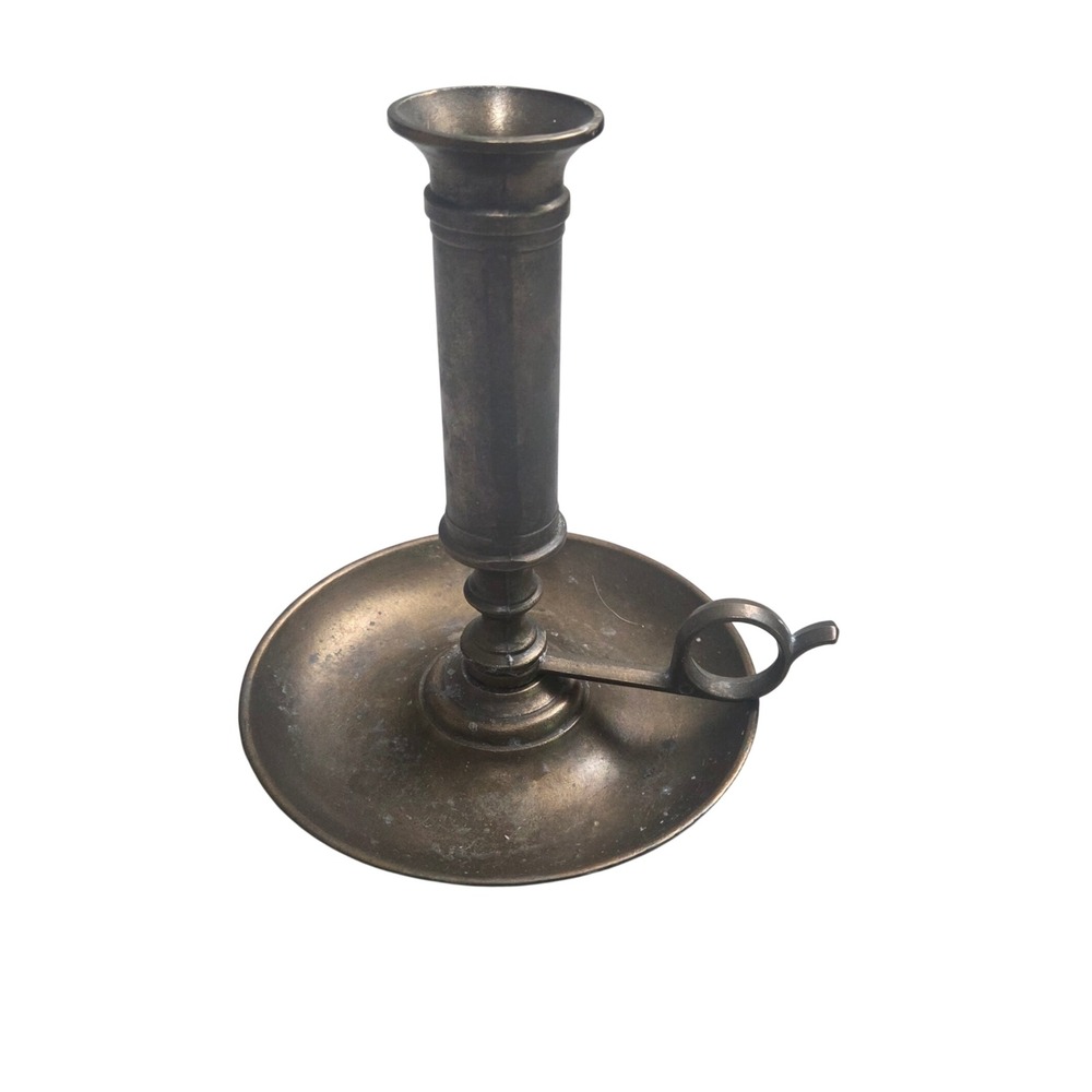 Vintage Brass Chamberstick Candle Holder with Finger Loop and Push Up Ejector